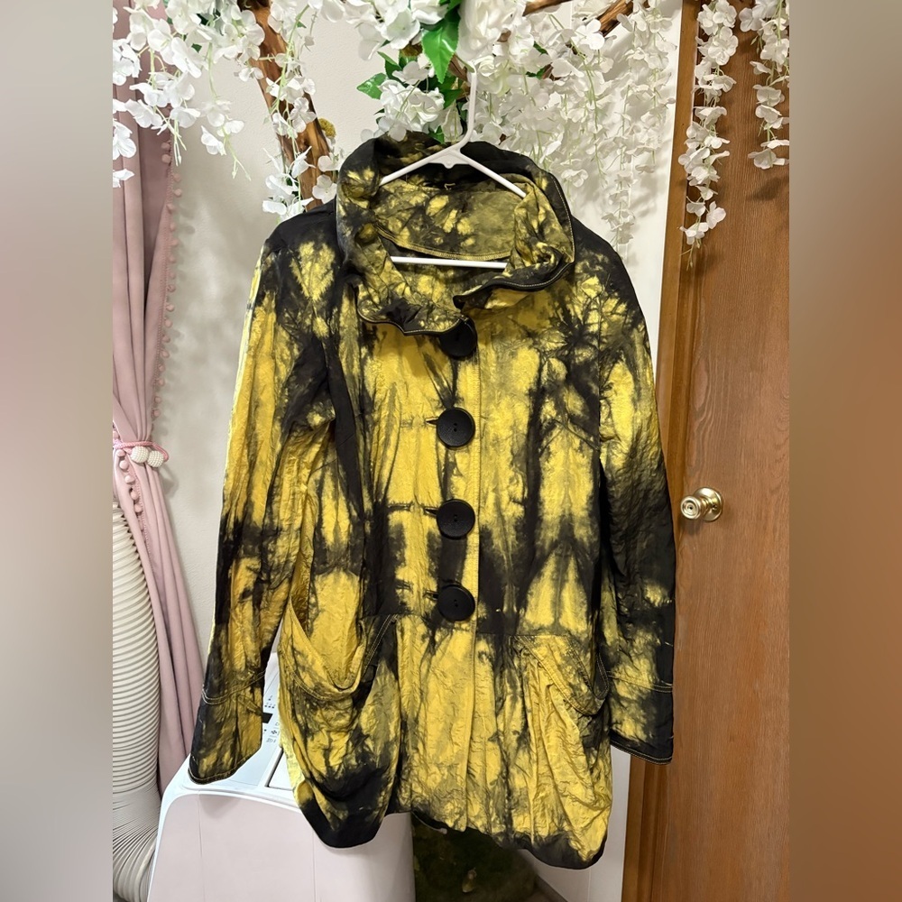 Vibrant Yellowish & Greenish and Black Trench Coat